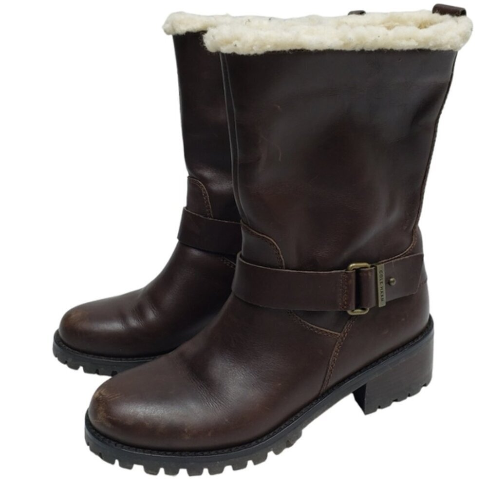 Cole Haan Champion Boots Women's Size 6B Brown Leather Waterproof Zip Up